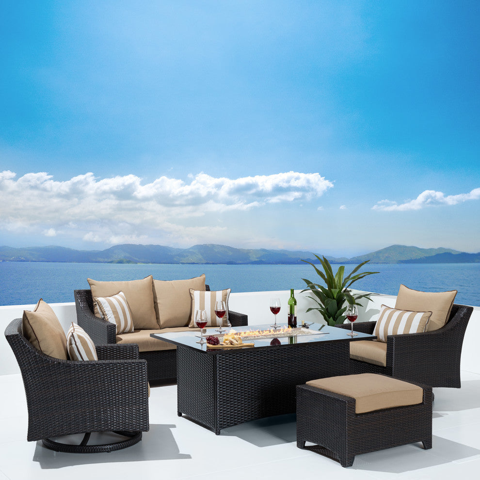 Deco 5 Piece Sunbrella Outdoor Patio Love and Motion Club Fire Set, Maxim Beige