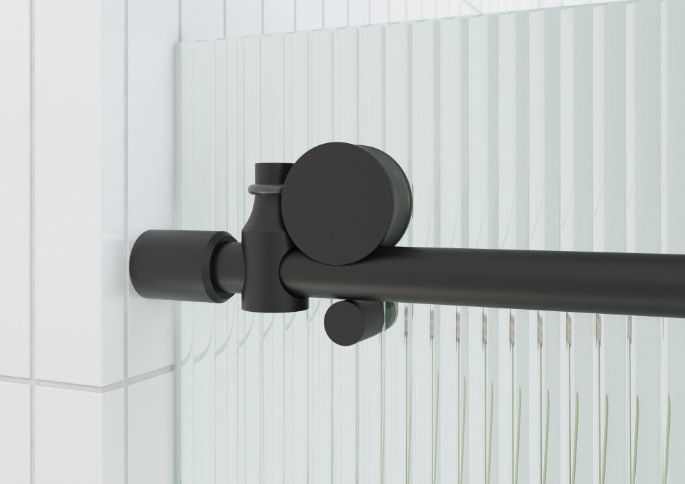 Galaxy 60"x60" Frameless Glass Sliding Bathtub Doors, Matte Black, Left