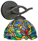 Revo Wall Sconce In Dark Granite, 7" Kaleidoscope Tiffany Glass