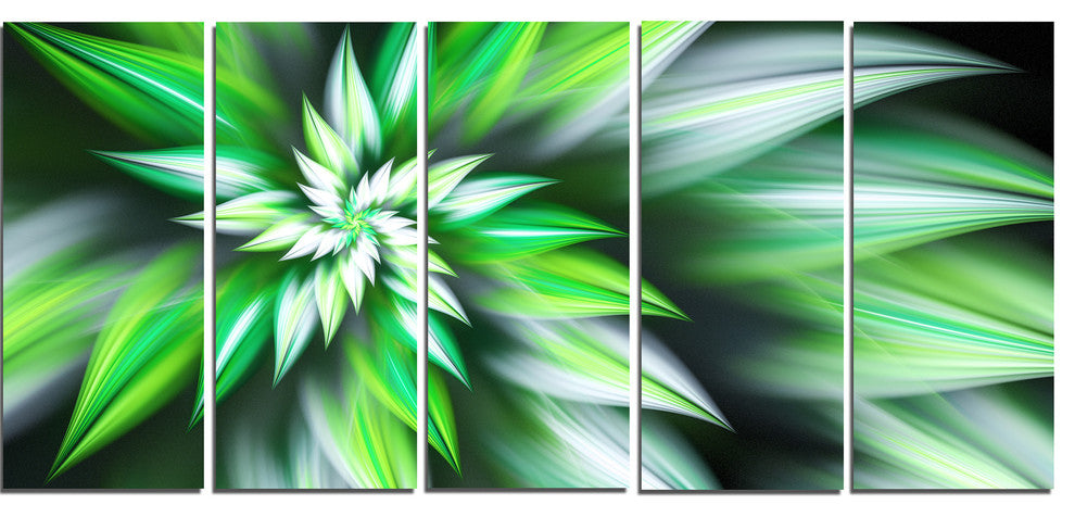 Dance of Green Exotic Flower, Floral Canvas Art Print, 60"x28", 5 Panels
