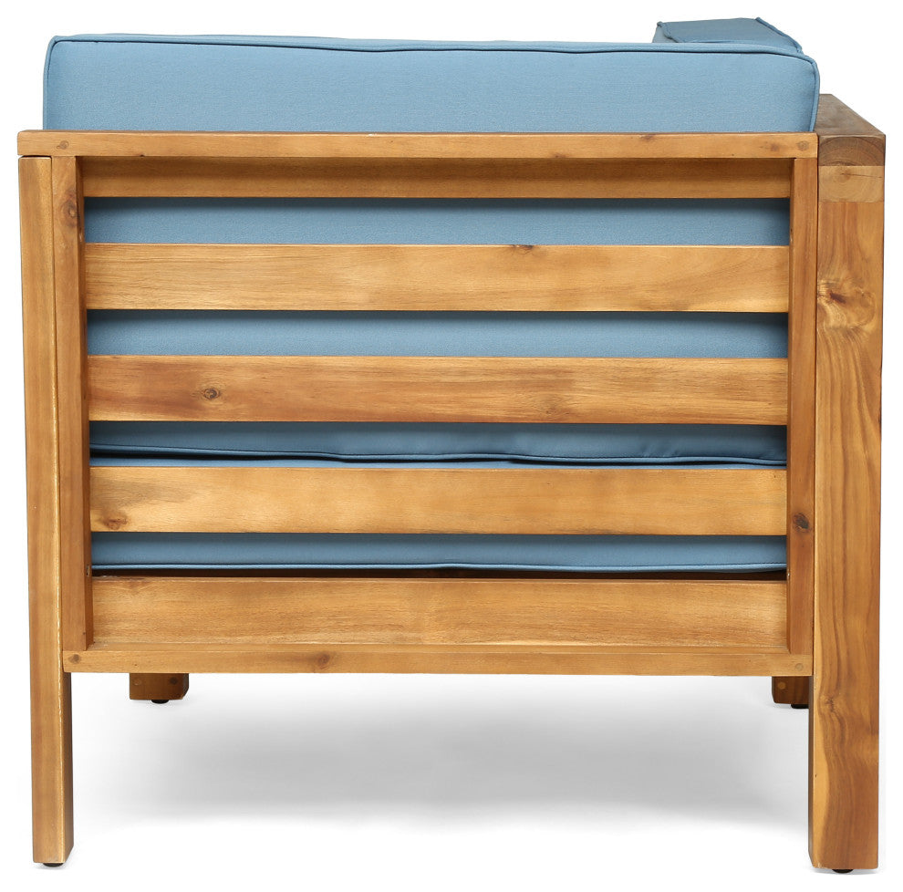 GDF Studio Dawson Outdoor 2-Seater Acacia Wood Sectional Loveseat Set, Blue