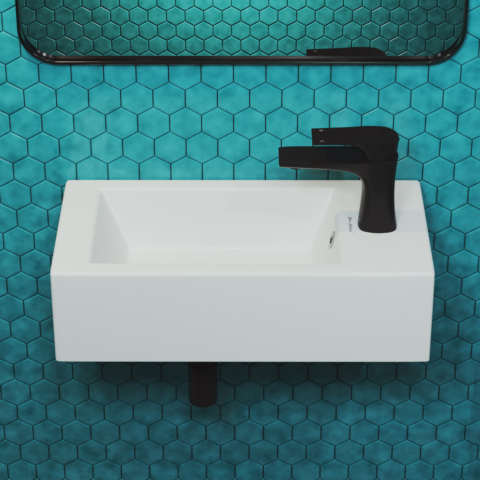 Voltaire 19.5"x10" Ceramic Wall Hung Sink With Faucet Mount, Right Side