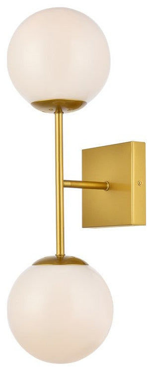 Noah 2-Light Brass and White Glass Wall Sconce