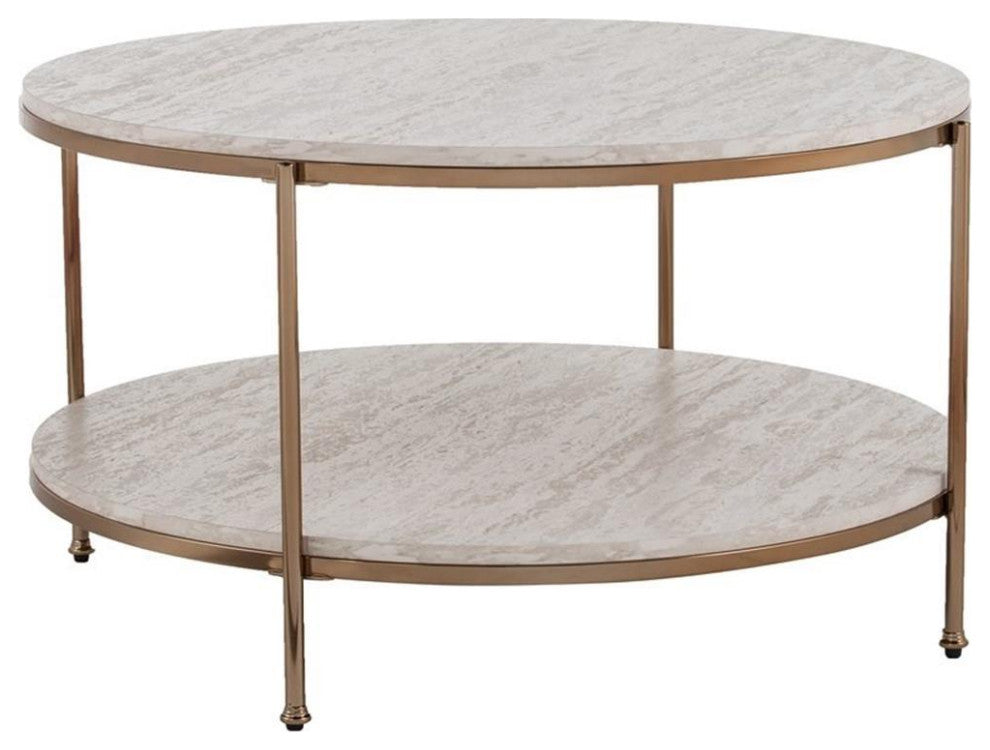 Southern Enterprises Silas 33.25" Round Faux Stone Top Coffee Table in White