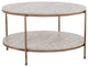Southern Enterprises Silas 33.25" Round Faux Stone Top Coffee Table in White