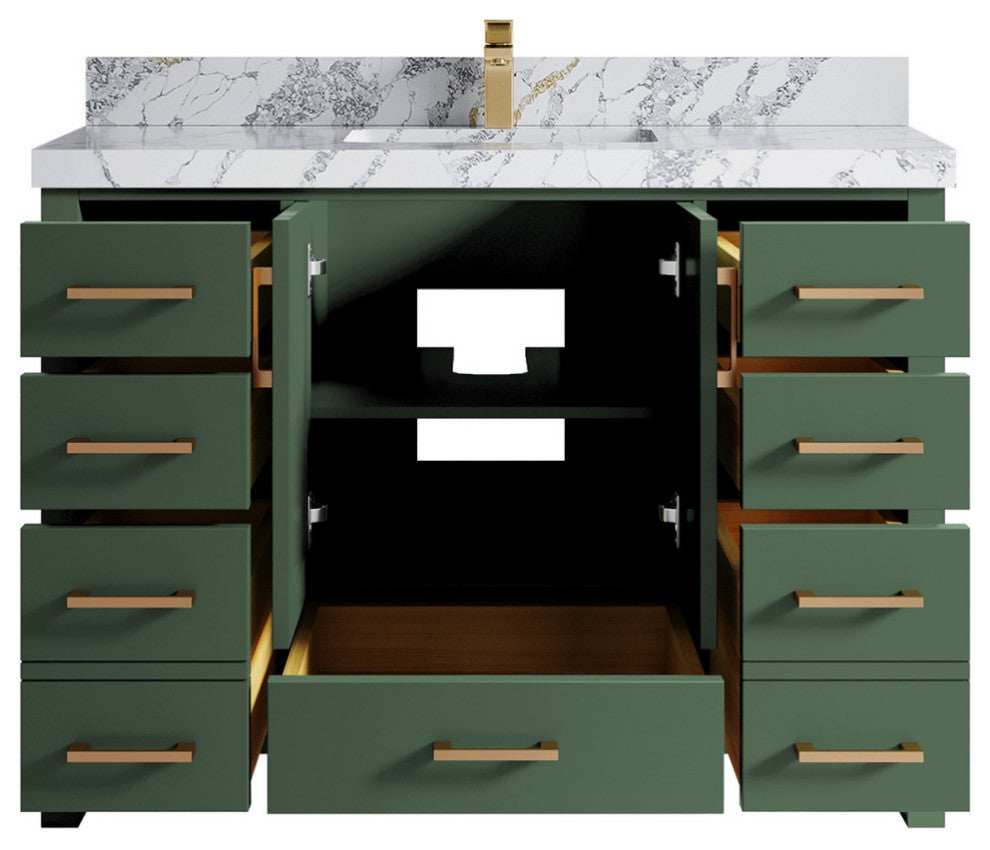 Malibu 48 Single Sink Bath Vanity in Lafayette Green 2" Calacatta Poanazzo