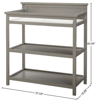 Emery 38"W Wood Changer Topper With Shelves and Changing Pad, Gray