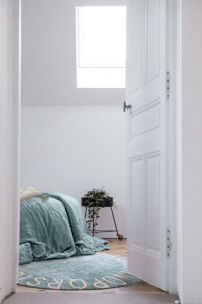 ABC Washable Rug, Vintage Blue/Natural