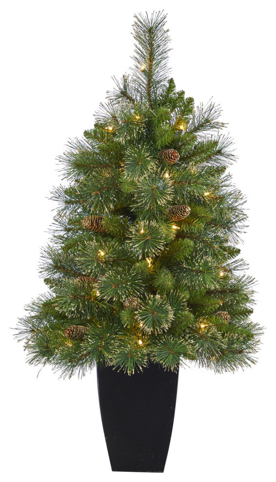 3.5' Golden Tip Washington Pine Faux Xmas Tree W/Lights, Pinecones