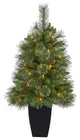 3.5' Golden Tip Washington Pine Faux Xmas Tree W/Lights, Pinecones