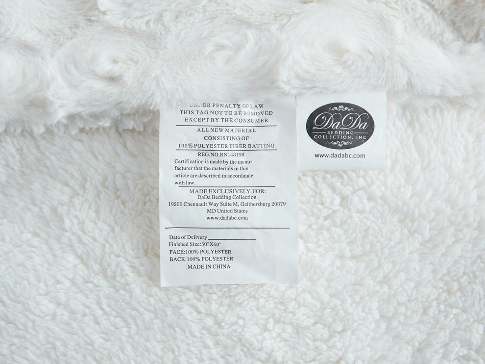 Roses Fur Sherpa Fleece Blanket, White Petal, 63x87