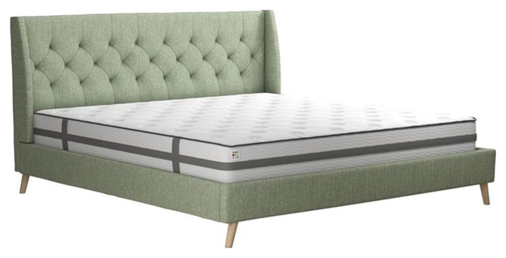 Novogratz Her Majesty King Bed in Light Green Linen