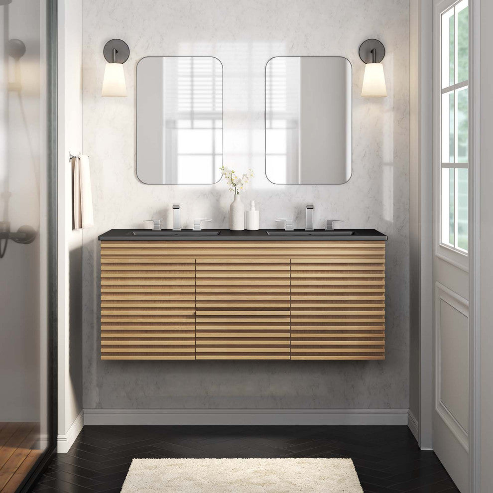 Render 48" Wall-Mount Bathroom Vanity, Oak Black