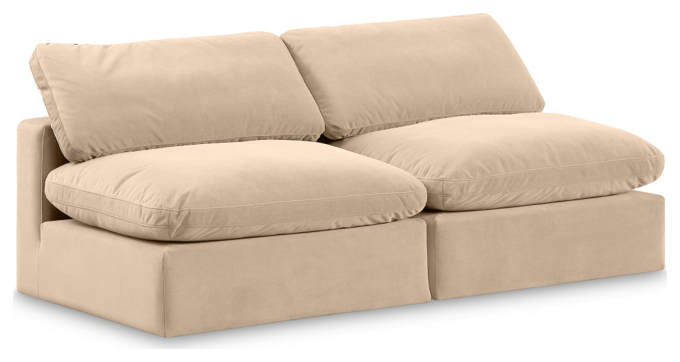 Comfy Upholstered Modular Sofa, Beige, 2-Piece: 2 Armless Chair, Velvet