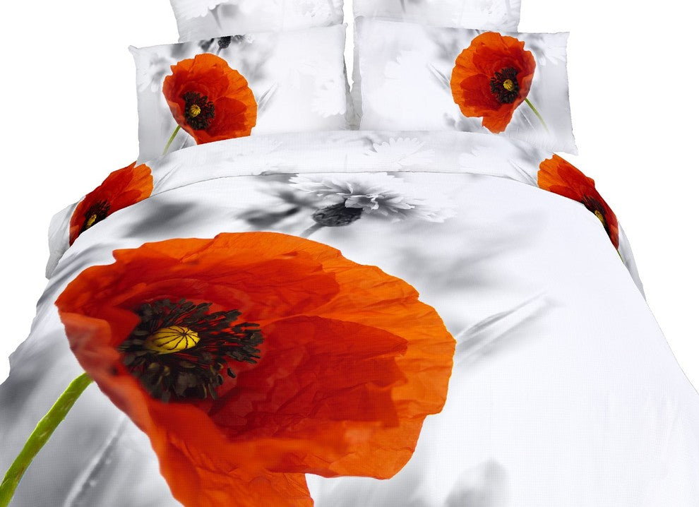 Twin Size Duvet Cover Sheet Set, Poppies