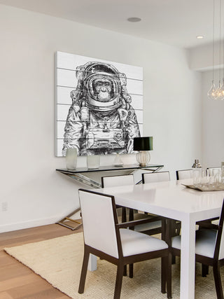 "Space Monkey" Painting Print on White Wood, 24x24