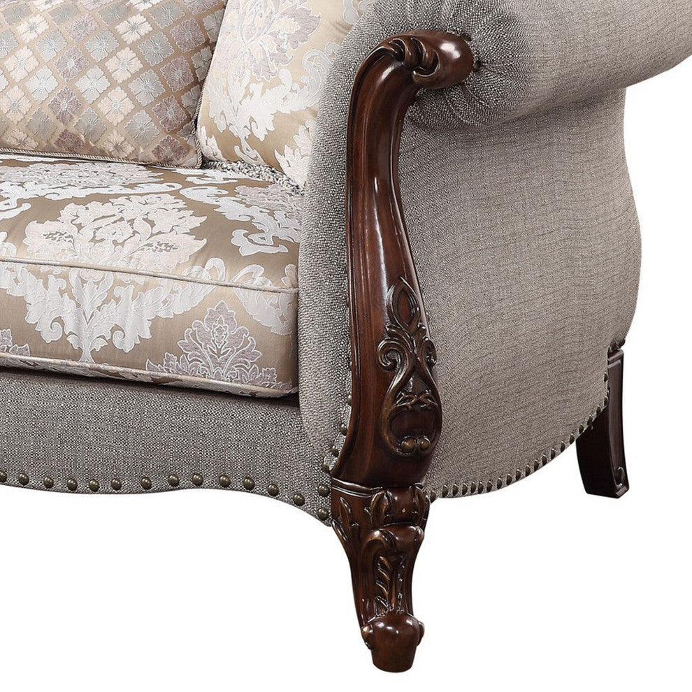 Benzara BM250250 Loveseat, Button Tufted Back and Queen Anne Legs, Gray/Brown