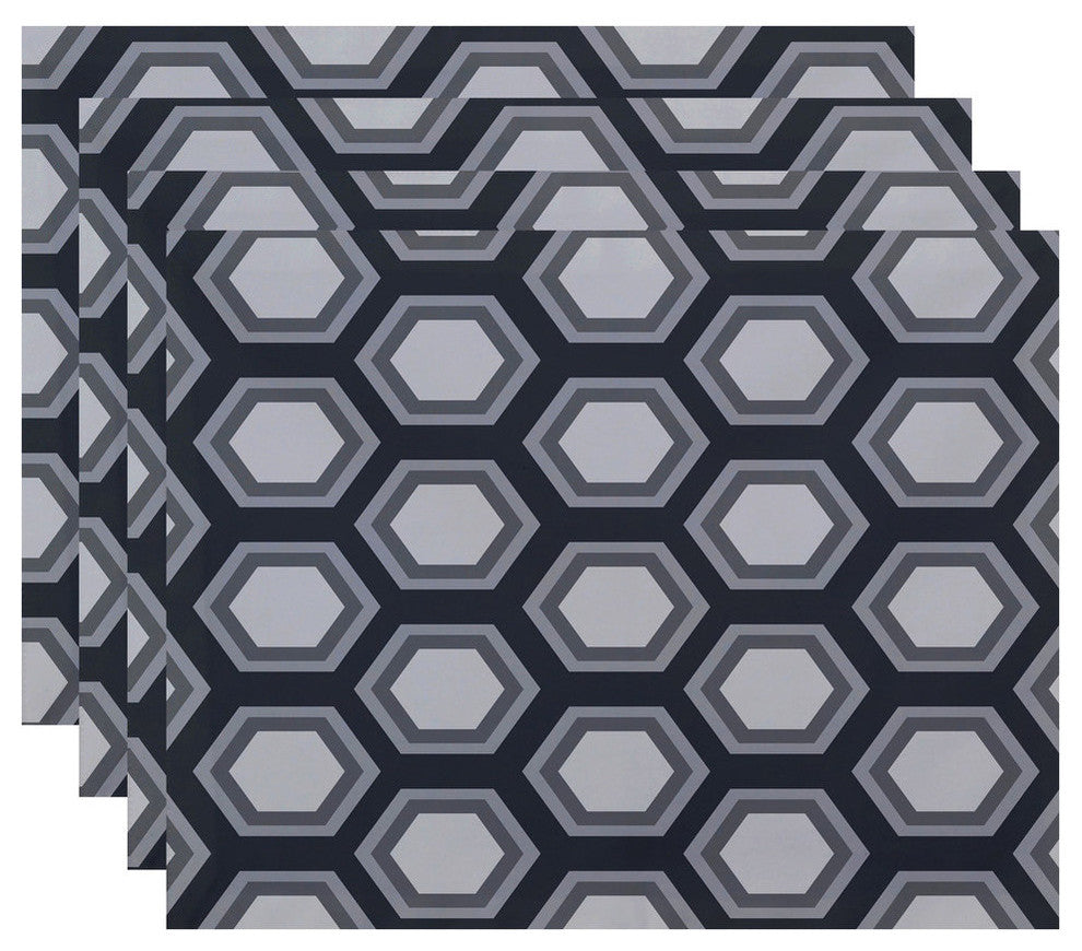 Hex Appeal Geometric Print Placement, Steel Gray, Set of 4