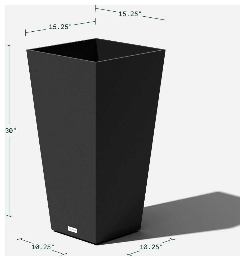 Midland Tall Square Planter, Black, 30'', 2 Pack