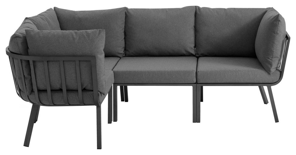 Riverside 4 Piece Outdoor Patio Aluminum Sectional - Gray Charcoal