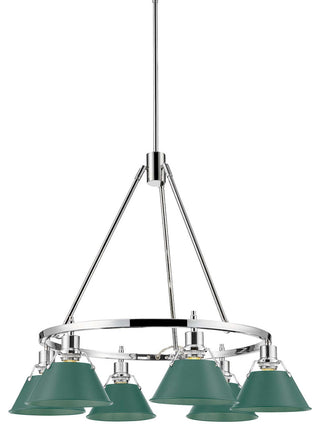 Golden Lighting 3606-6 CH Orwell 6 Light 29"W Chandelier - Chrome / Pine Green