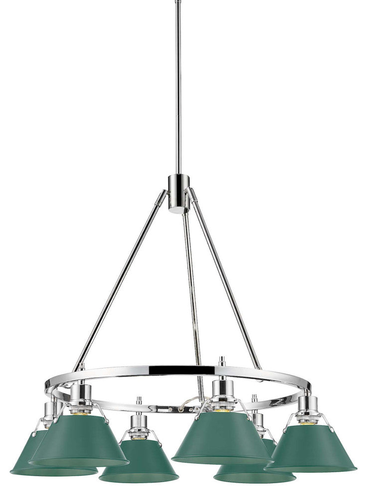 Golden Lighting 3606-6 CH Orwell 6 Light 29"W Chandelier - Chrome / Pine Green