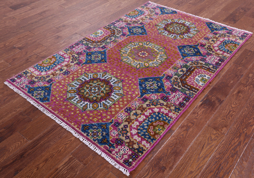 4' 0" X 6' 2" Geometric Mamluk Hand-Knotted Wool Rug - Q15892