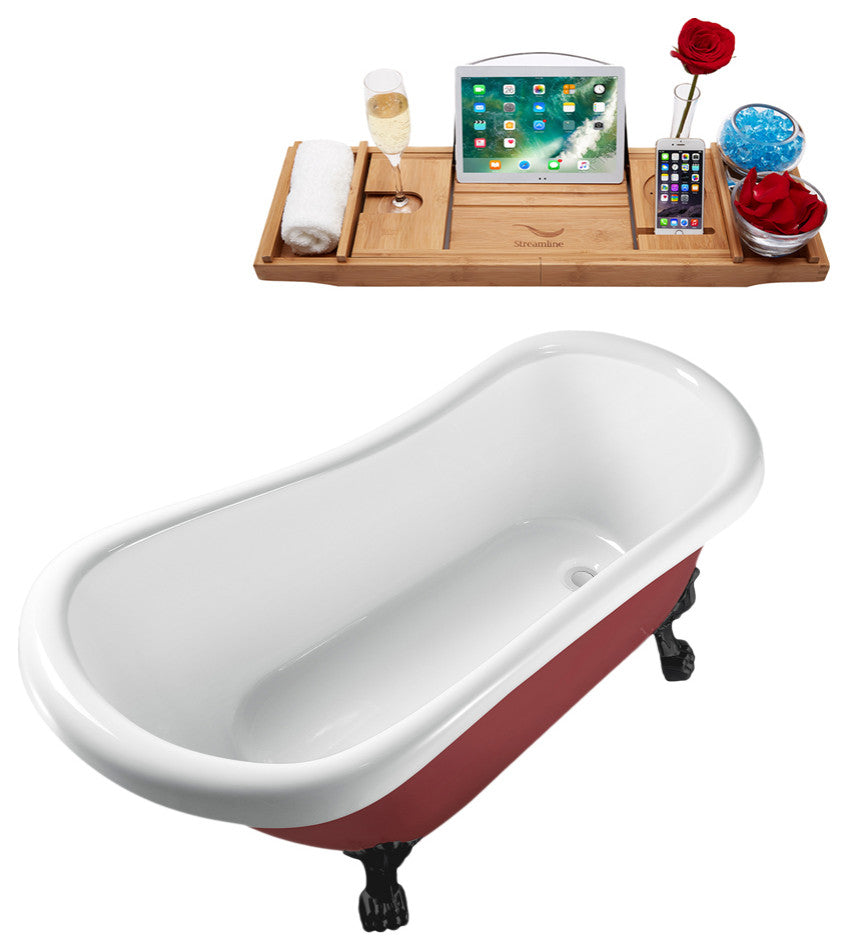 61" Streamline N482BL-IN-WH Clawfoot Tub and Tray With Internal Drain