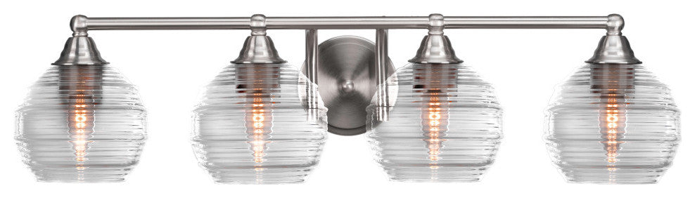 Paramount 4-Light Bath Bar, Brushed Nickel, 6" Clear Ribbed Glass