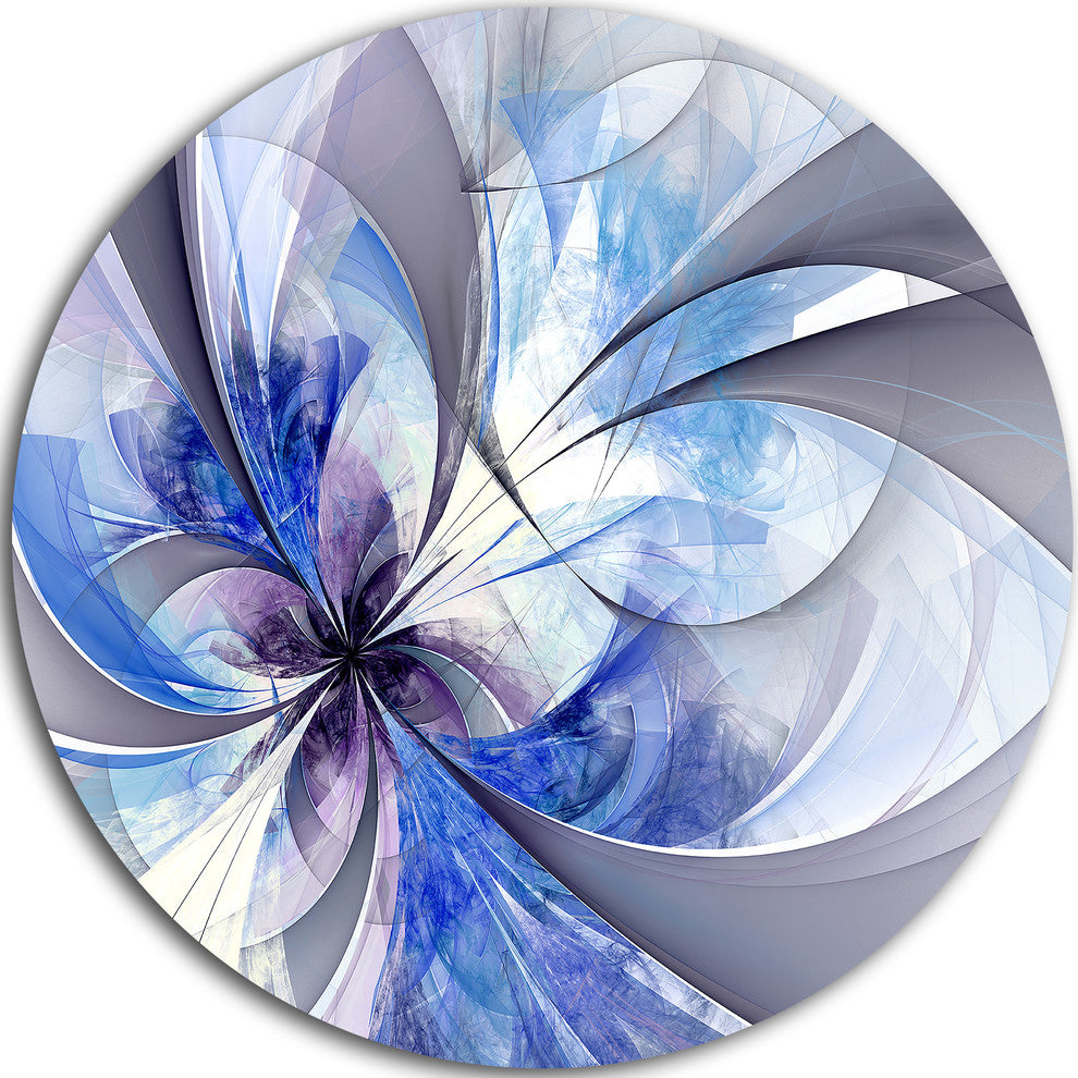 Blue Symmetrical Fractal Flower, Modern Floral Round Wall Art, 36"