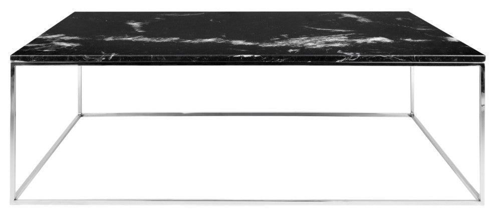Modern Metal Rectangle Marble Top Coffee Table, Black Marble/Chrome