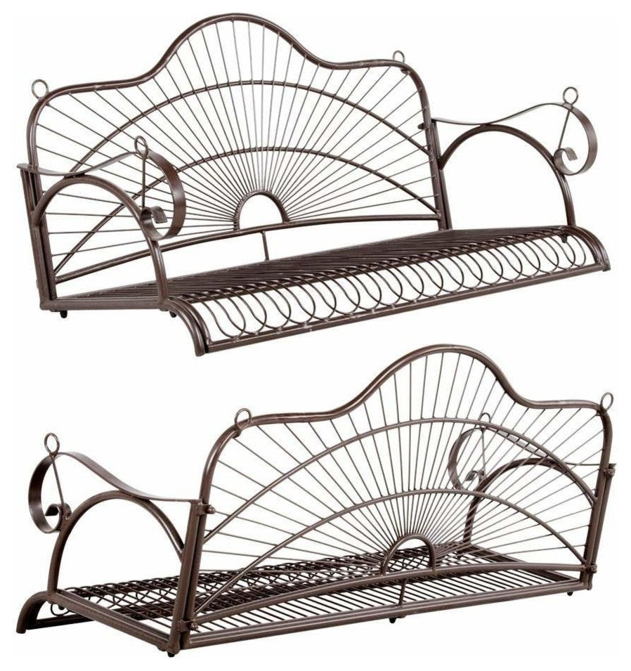 Metal Hanging Patio Porch Swing Bench Chairs Seat Metal With Chains and Arm
