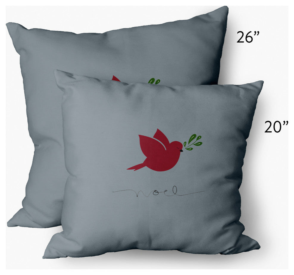 Noel Bird Decorative Throw Pillow, Gray, 14"x20"