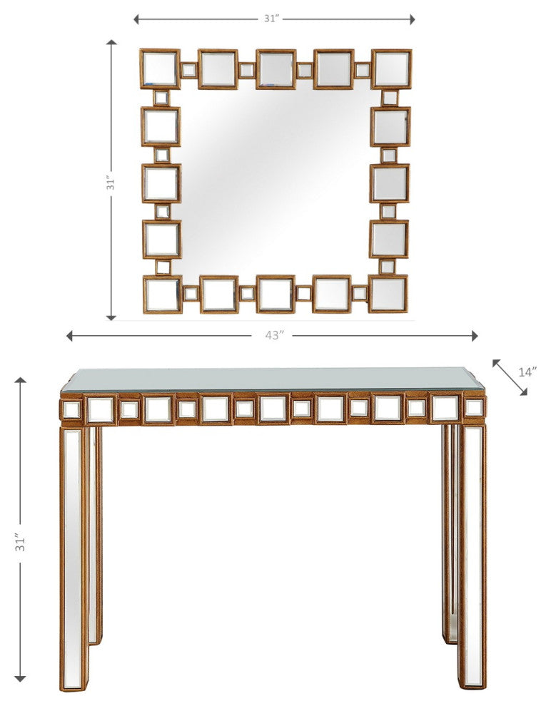 Square Reflective Mirror and Console Table