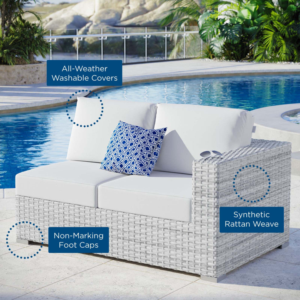 Lounge Loveseat Sofa, Rattan, Wicker, Gray White, Modern, Outdoor Patio