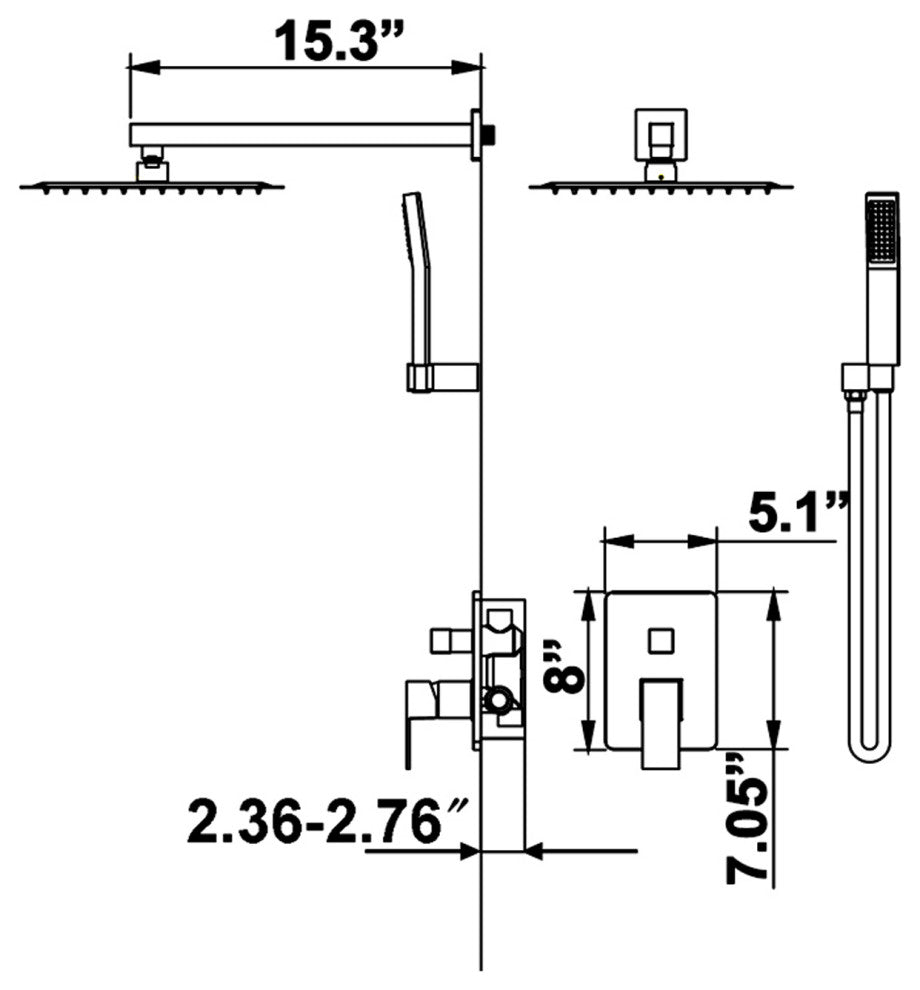 Wall Mounted Complete Shower System with Rough-In Valve
