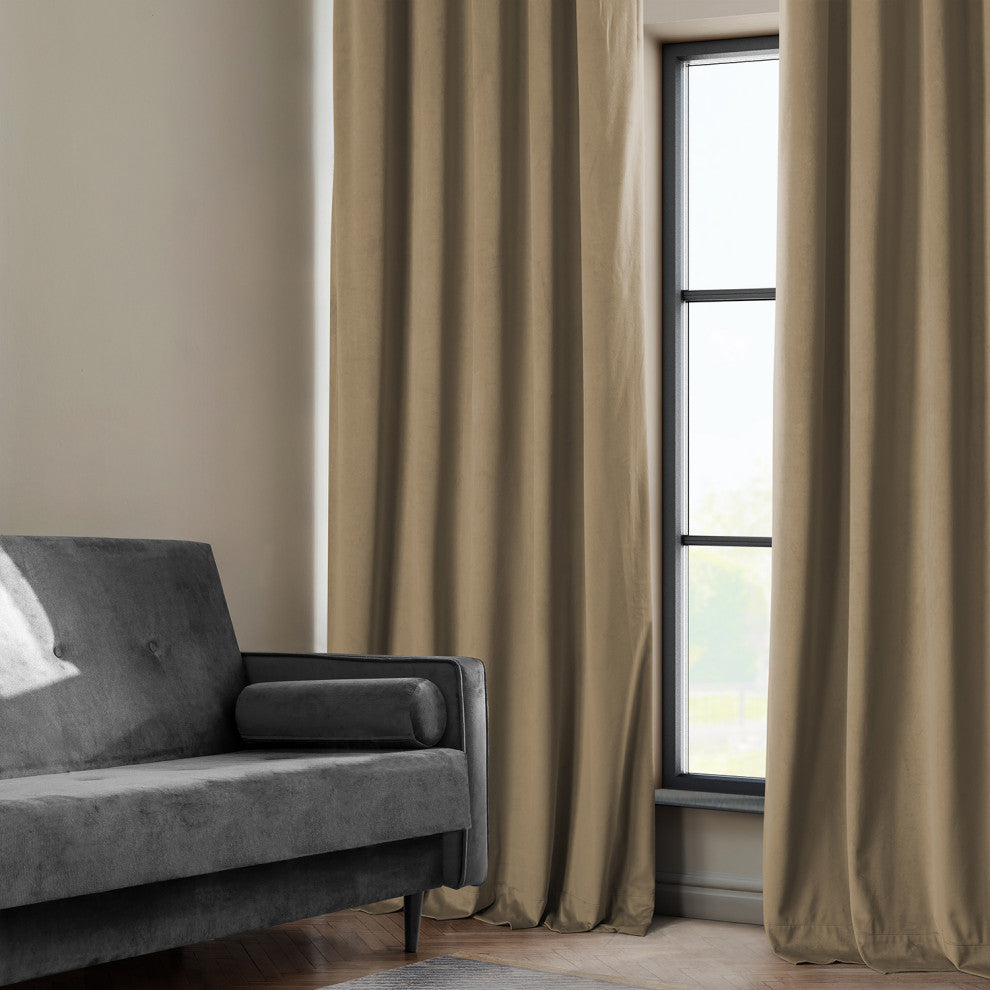 Heritage Plush Velvet Curtain Single Panel, Museum Taupe, 50"x84"