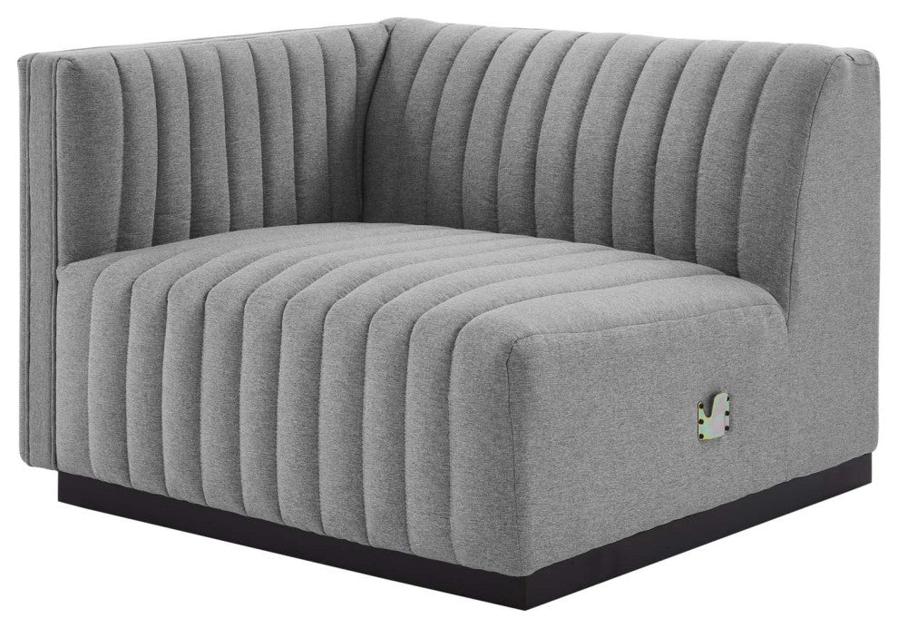 Conjure Channel Tufted Upholstered Fabric 6-Piece Sectional Sofa, Black Light G