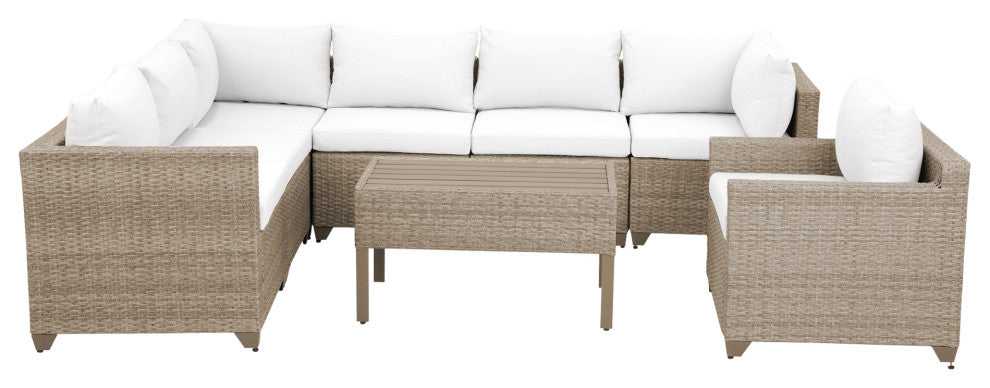 Maui 8-Piece Outdoor Conversation Set, Coffee Table, Linen White