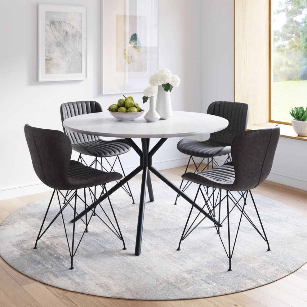 Dining Chair, Set of 2, Faux Vinyl Leather, Steel, Vintage Black, Cafe Bistro