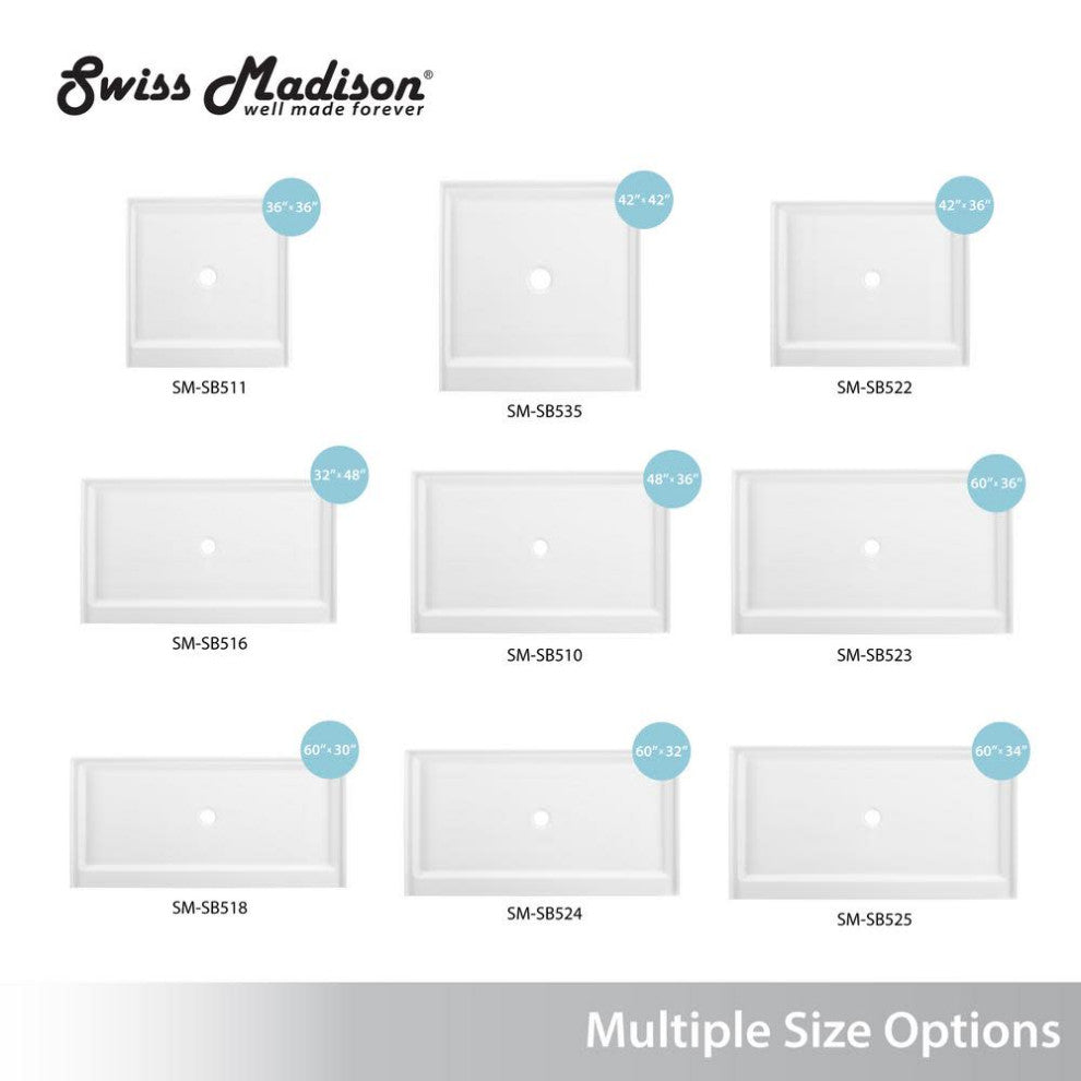 Swiss Madison SM-SB525 Voltaire 60" x 34" Rectangular Shower Base - Glossy