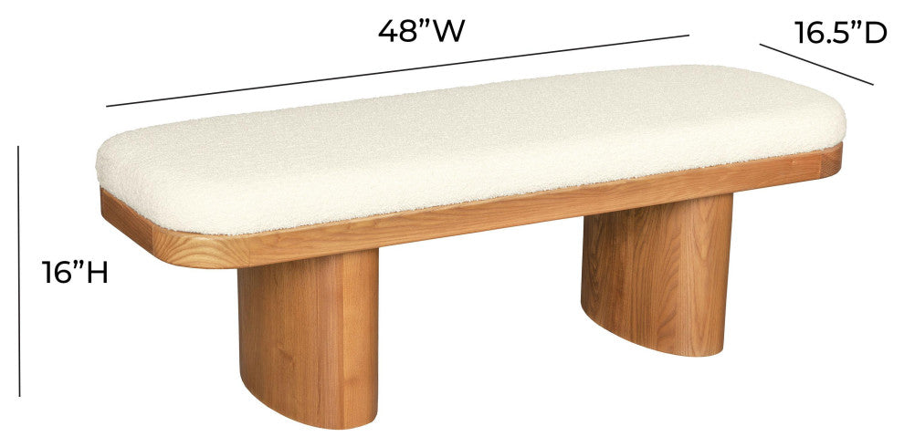 Ollie White Boucle Wooden Bench