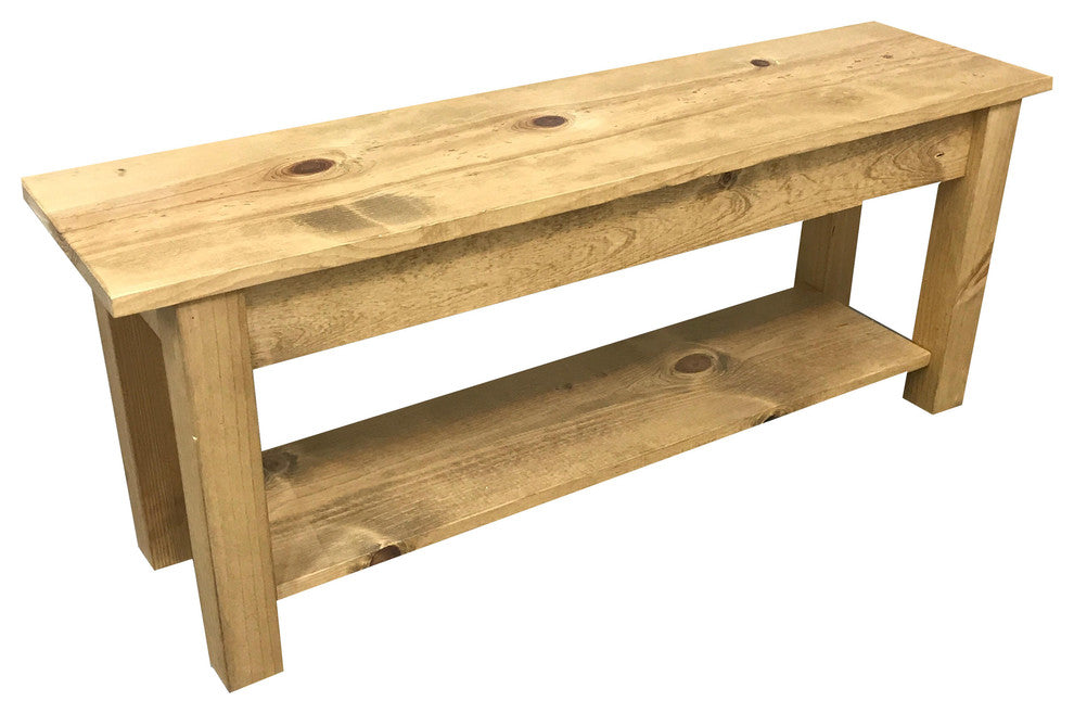 Ranch Golden Oak Bench With Shelf, 42"