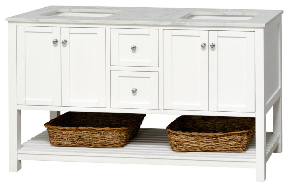 Lakeshore 60" Double Bathroom Vanity, White, Engineered Carrara