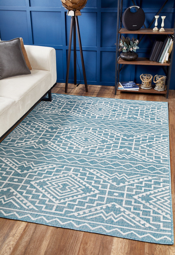 Provo Quinn Indoor/Outdoor Coastal Area Rug, Aqua, 2'7" X 3'11"