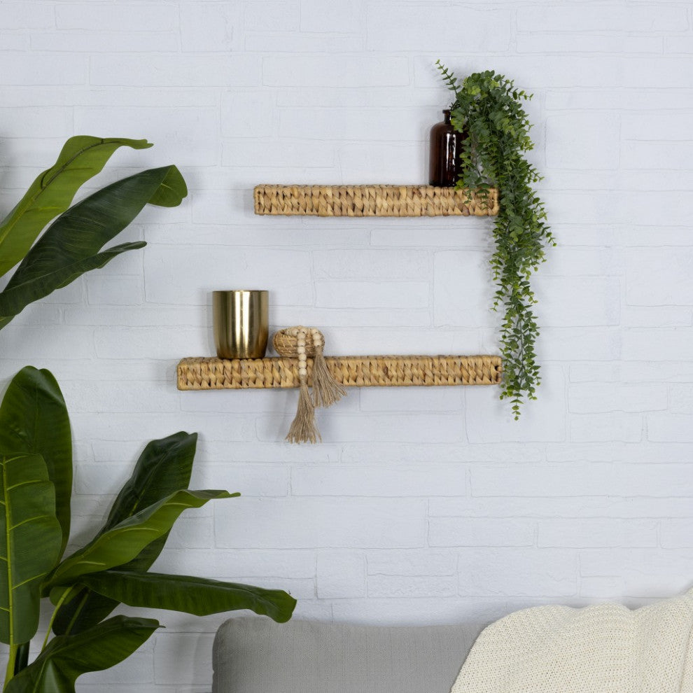 Set of Two Bohemian Rattan Floating Shelves