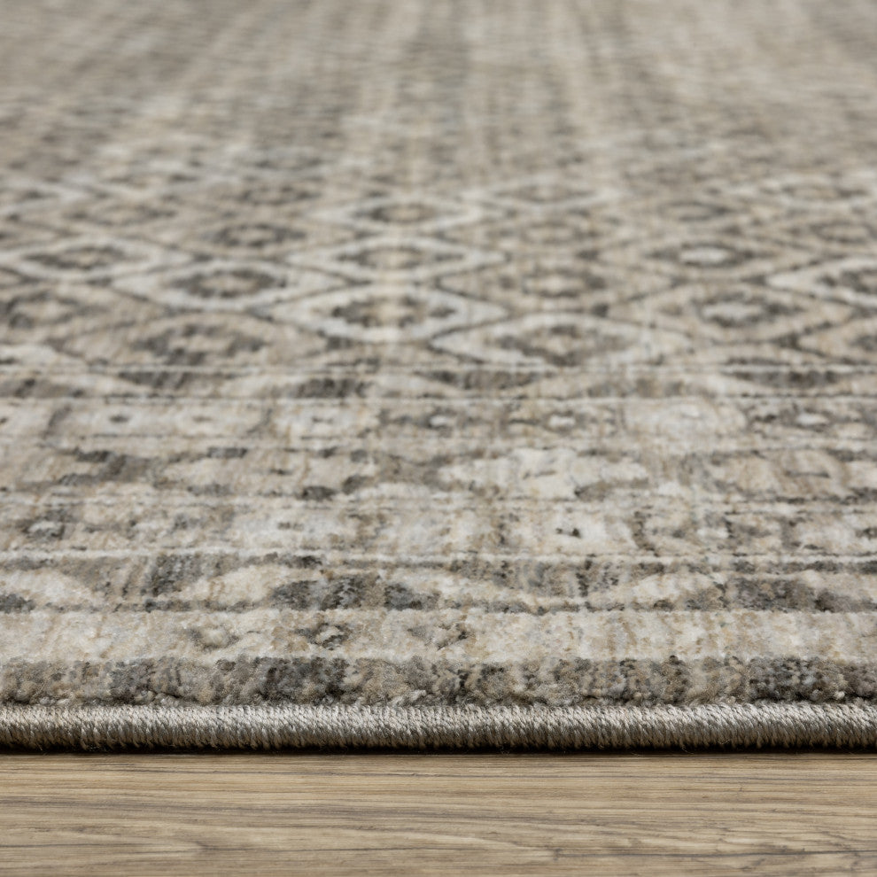Callum Diamond Panel Grey/Beige Fringe Edge Rug 7'10" x 10'10"