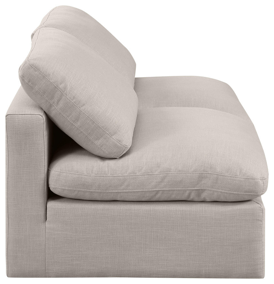 Indulge Upholstered Modular Sofa, Beige, 2-Piece: 2 Armless Chair, Down Stuffed Linen Textured Fabric