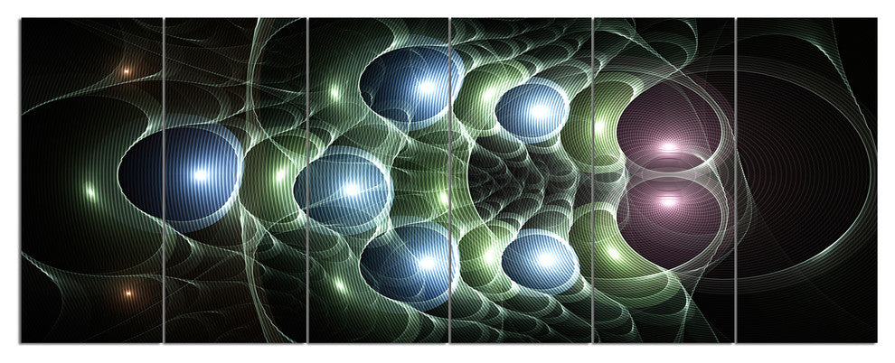 Light Blue 3D Surreal Circles, Abstract Art on Canvas, 70"x28", 6 Panels