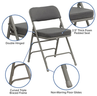 2 Pack HERCULES Premium Triple Braced & Double Hinged Upholstered Folding Chair, Gray Fabric/Gray Frame